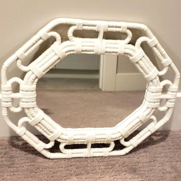 Homco White Octagon Rectangular Plastic Bamboo Style Wall Mirror - Picture 1 of 3